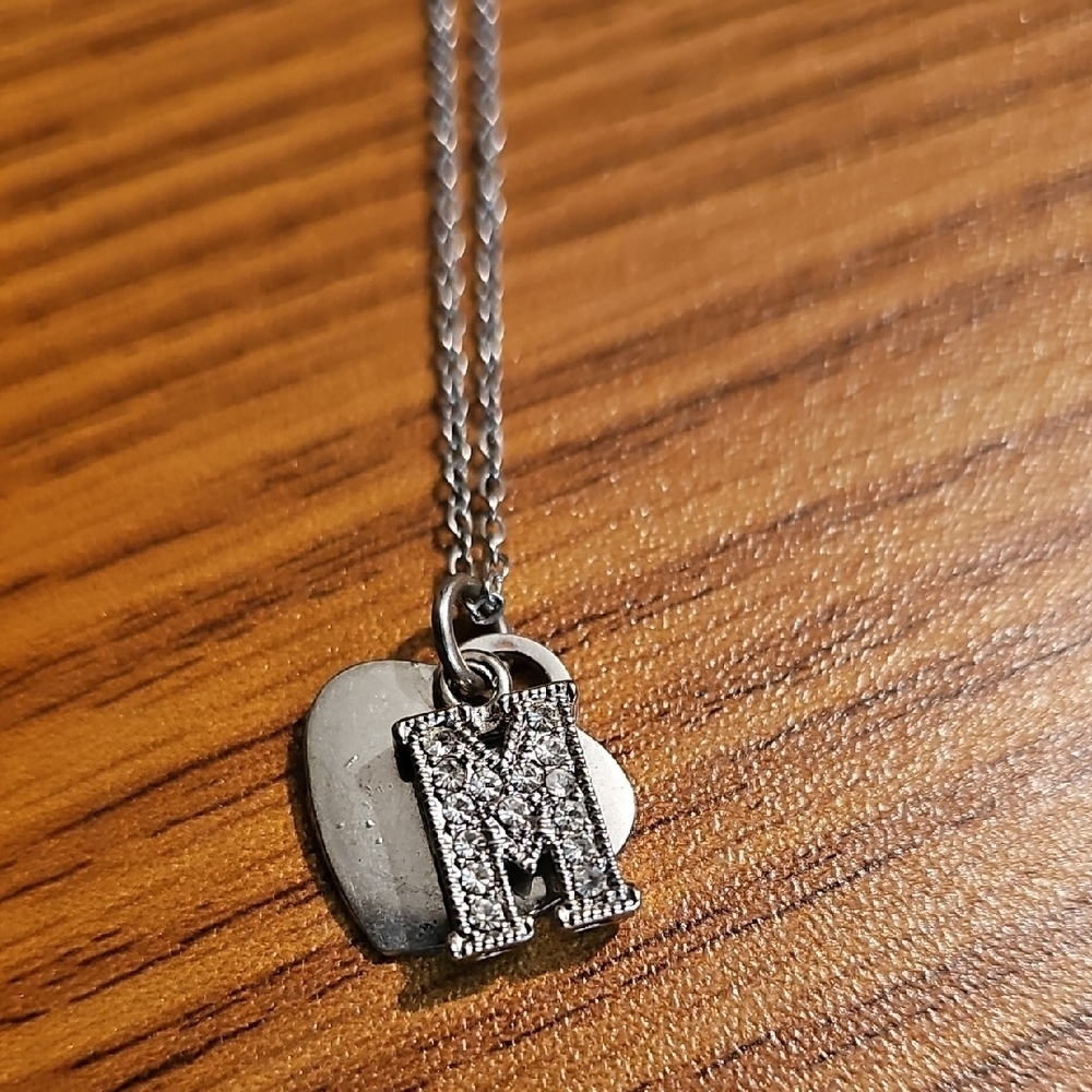Silver Heart Pendant Necklace with Initial Charm